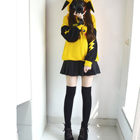 Cute Yellow Pikachu Anime Cartoon Long Ears Oversized Casual Hoodie Sweater Sweatshirt Pullover E-Girl Kawaii Korean Japanese Harajuku Streetwear - Thumbnail 8