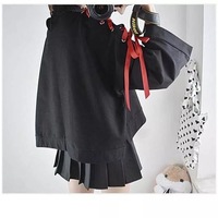 Cute Vintage Anime Fox Print Lace Up Long Sleeve Shirt Hoodie Sweatshirt Top Punk Goth E-Girl Kawaii Korean Japanese Harajuku Streetwear - Thumbnail 1