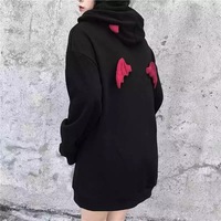 Cute Black Demon Wing Devil Horns Oversized Hoodie Long Sleeve Shirt Sweater Sweatshirt Punk Goth E-Girl Kawaii Korean Japanese Harajuku Streetwear - Thumbnail 1