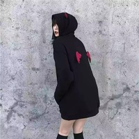 Cute Black Demon Wing Devil Horns Oversized Hoodie Long Sleeve Shirt Sweater Sweatshirt Punk Goth E-Girl Kawaii Korean Japanese Harajuku Streetwear - Thumbnail 4