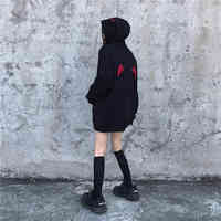 Cute Black Demon Wing Devil Horns Oversized Hoodie Long Sleeve Shirt Sweater Sweatshirt Punk Goth E-Girl Kawaii Korean Japanese Harajuku Streetwear - Thumbnail 5