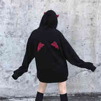 Cute Black Demon Wing Devil Horns Oversized Hoodie Long Sleeve Shirt Sweater Sweatshirt Punk Goth E-Girl Kawaii Korean Japanese Harajuku Streetwear - Thumbnail 7