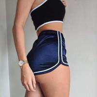 Retro High Waist Sport Yoga Shorts Wine Red - Thumbnail 1