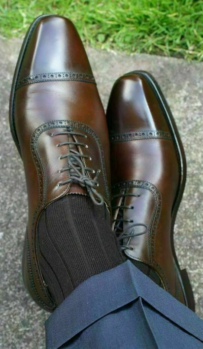 Handmade Men's Genuine Dark Brown Leather Oxford Toe Cap Lace up Shoes