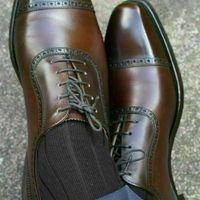 Handmade Men's Genuine Dark Brown Leather Oxford Toe Cap Lace up Shoes - Thumbnail 1