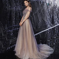 Shiny tulle sequins long prom dress evening dress - Thumbnail 1