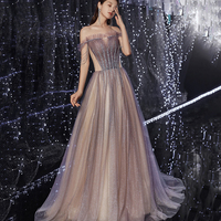 Shiny tulle sequins long prom dress evening dress - Thumbnail 3