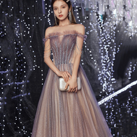 Shiny tulle sequins long prom dress evening dress - Thumbnail 4