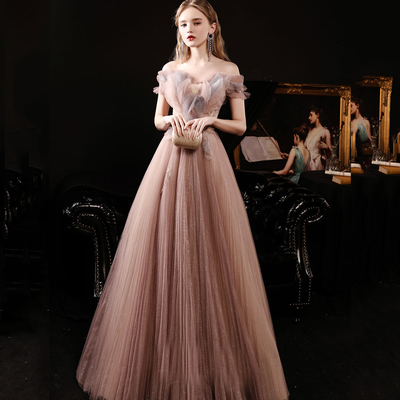 Unique tulle long prom dress a line evening dress - Thumbnail 4