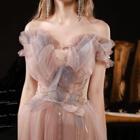 Unique tulle long prom dress A line evening dress - Thumbnail 4