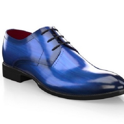 Blue hand craft derby lace up formal outfit leather shoes for mens - Thumbnail 4