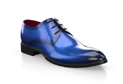 Blue Hand Craft Derby Lace Up Formal Outfit Leather Shoes For Mens