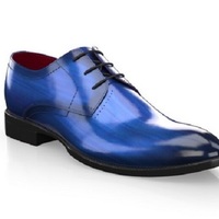 Blue Hand Craft Derby Lace Up Formal Outfit Leather Shoes For Mens - Thumbnail 1