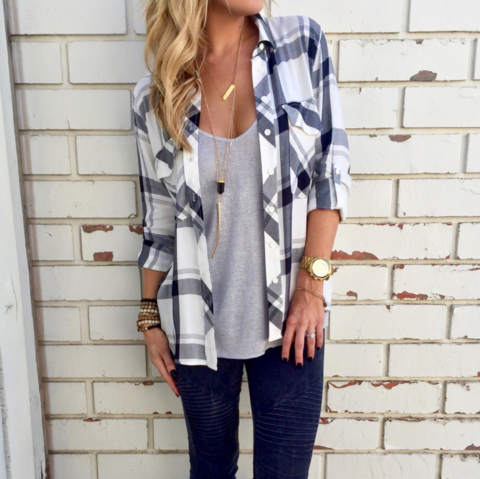 Plaid Flap Pockets Polo Shirt