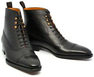 Best Handmade Black Cap Toe Ankle High Military Leather Lace Up Boot