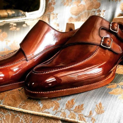 New Brown Double Monk Strap Leather Wedding Wear Handmade Shoes
