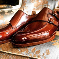 New Brown Double Monk Strap Leather Wedding Wear Handmade Shoes - Thumbnail 1