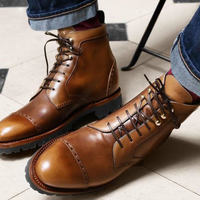 Unique Handmade Tan Brown Lace Up Military Boot For Gentlemen - Thumbnail 1