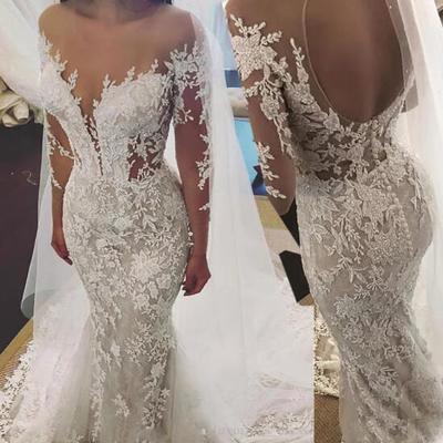 Mermaid bridal gown wedding dress with sleeves - Thumbnail 3