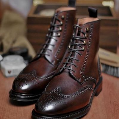 New chocolate brown oxfords brogue leather military high rated boot - Thumbnail 4