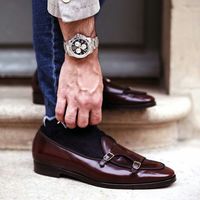 New Dark Brown Double Monk Strap Leather Shoes - Thumbnail 1