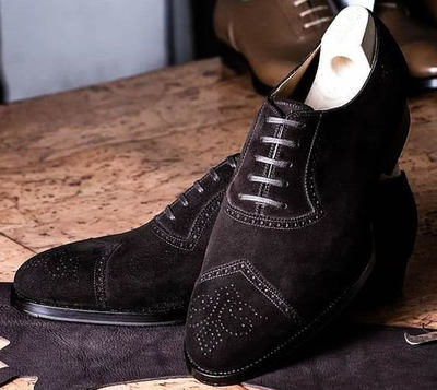 New Black Wingtip Brogue Suede Shoes