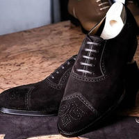New Black Wingtip Brogue Suede Shoes - Thumbnail 1