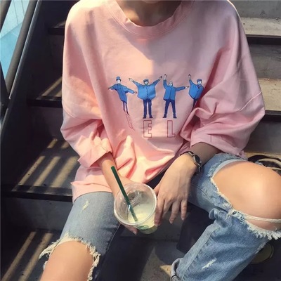Cute people kpop letter print graphic casual oversized short sleeve tee shirt t-shirt top e-girl kawaii korean japanese harajuku streetwear - Thumbnail 5