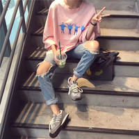 Cute People Kpop Letter Print Graphic Casual Oversized Short Sleeve Tee Shirt T-shirt Top E-Girl Kawaii Korean Japanese Harajuku Streetwear - Thumbnail 5