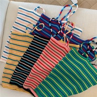 Cute Stripe Knit Cropped Tank Top Spaghetti Strap Camisole Sleeveless Shirt T-shirt Top E-Girl Kawaii Korean Japanese Harajuku Streetwear - Thumbnail 2