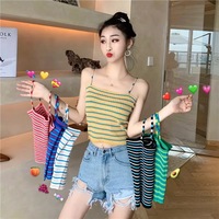 Cute Stripe Knit Cropped Tank Top Spaghetti Strap Camisole Sleeveless Shirt T-shirt Top E-Girl Kawaii Korean Japanese Harajuku Streetwear - Thumbnail 3