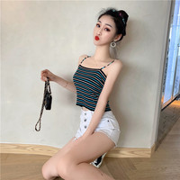 Cute Stripe Knit Cropped Tank Top Spaghetti Strap Camisole Sleeveless Shirt T-shirt Top E-Girl Kawaii Korean Japanese Harajuku Streetwear - Thumbnail 6