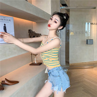 Cute Stripe Knit Cropped Tank Top Spaghetti Strap Camisole Sleeveless Shirt T-shirt Top E-Girl Kawaii Korean Japanese Harajuku Streetwear - Thumbnail 8