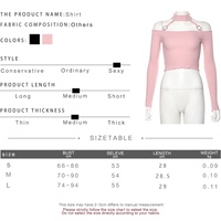 Cute Pink Strapless Ruffle Crop Top Causal Slim Long Sleeve Shirt T-shirt Top Tee E-Girl Kawaii Korean Japanese Harajuku Streetwear - Thumbnail 9