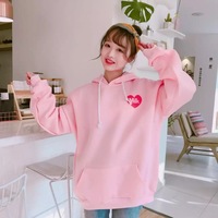 Cute Pastel Pink Peach Cartoon Print Long Sleeve Hoodie Pullover Sweater Sweatshirt Autumn Winter E-Girl Kawaii Korean Japanese Harajuku Streetwear - Thumbnail 2