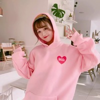 Cute Pastel Pink Peach Cartoon Print Long Sleeve Hoodie Pullover Sweater Sweatshirt Autumn Winter E-Girl Kawaii Korean Japanese Harajuku Streetwear - Thumbnail 3