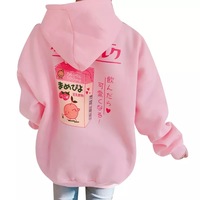 Cute Pastel Pink Peach Cartoon Print Long Sleeve Hoodie Pullover Sweater Sweatshirt Autumn Winter E-Girl Kawaii Korean Japanese Harajuku Streetwear - Thumbnail 4