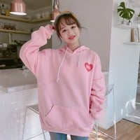 Cute Pastel Pink Peach Cartoon Print Long Sleeve Hoodie Pullover Sweater Sweatshirt Autumn Winter E-Girl Kawaii Korean Japanese Harajuku Streetwear - Thumbnail 9