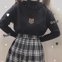 Cute Bear Embroidery Turtleneck Vintage Sweater High Neck Ruffle Pullover Long Sleeve Knit E-Girl Kawaii Korean Japanese Harajuku Streetwear - Thumbnail 5
