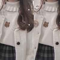 Cute Bear Embroidery Turtleneck Vintage Sweater High Neck Ruffle Pullover Long Sleeve Knit E-Girl Kawaii Korean Japanese Harajuku Streetwear - Thumbnail 7