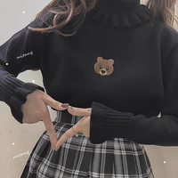 Cute Bear Embroidery Turtleneck Vintage Sweater High Neck Ruffle Pullover Long Sleeve Knit E-Girl Kawaii Korean Japanese Harajuku Streetwear - Thumbnail 9