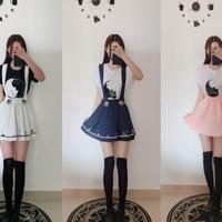 Cute Cartoon Sweet Cat Dog Paw Embroidery Skater Skirt Strap Suspenders Mini Skirt E-Girl Kawaii Korean Japanese Harajuku Streetwear - Thumbnail 2