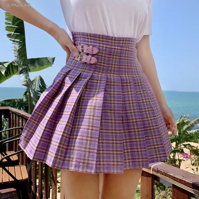 Cute Preppy Purple Plaid High Waisted Mini Skirt Summer Casual School Girl E-Girl Kawaii Korean Japanese Harajuku Streetwear