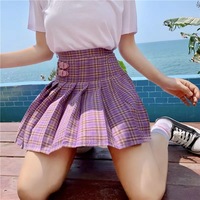 Cute Preppy Purple Plaid High Waisted Mini Skirt Summer Casual School Girl E-Girl Kawaii Korean Japanese Harajuku Streetwear - Thumbnail 2