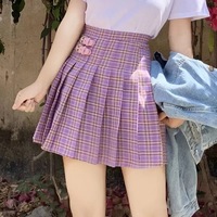 Cute Preppy Purple Plaid High Waisted Mini Skirt Summer Casual School Girl E-Girl Kawaii Korean Japanese Harajuku Streetwear - Thumbnail 3