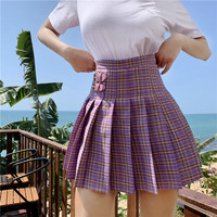 Cute Preppy Purple Plaid High Waisted Mini Skirt Summer Casual School Girl E-Girl Kawaii Korean Japanese Harajuku Streetwear - Thumbnail 8