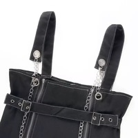 Sexy Black Casual Chain Metal Sling Belt Zipper Short Mini Dress Punk Goth E-Girl Kawaii Korean Japanese Harajuku Streetwear - Thumbnail 3