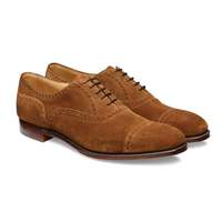 Men's Handmade Camel Suede, Classic Toe Cap Brogue Oxford Wingtip Lace Up Shoes - Thumbnail 1