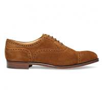 Men's Handmade Camel Suede, Classic Toe Cap Brogue Oxford Wingtip Lace Up Shoes - Thumbnail 4