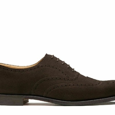 Handmade men's genuine brown suede oxford brogue wingtip classic lace up shoes